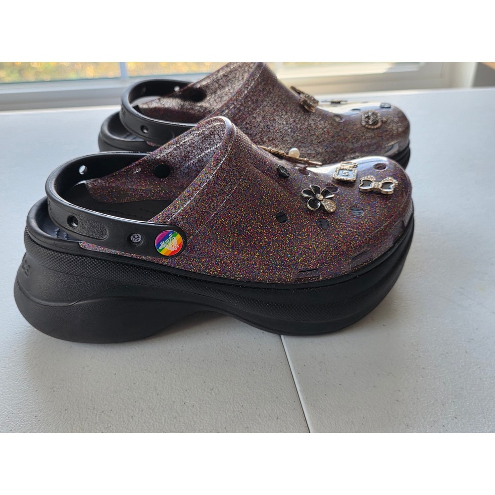 Crocs Bae Platform Glitter Clogs Women's Size 8 with Charms Pride Chunky Vibrant - Picture 2 of 11